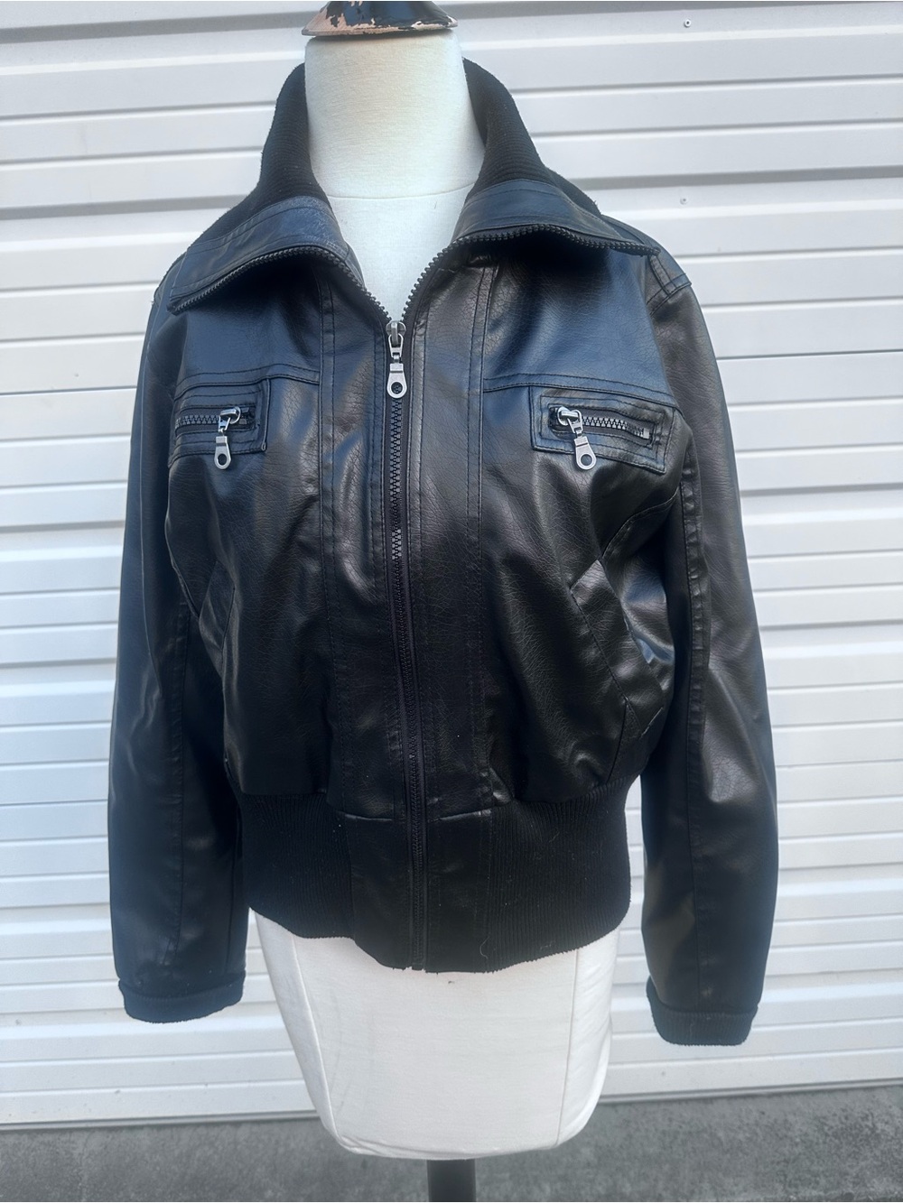 Miley Cyrus & Max Azria Black Faux Leather Bomber Jacket